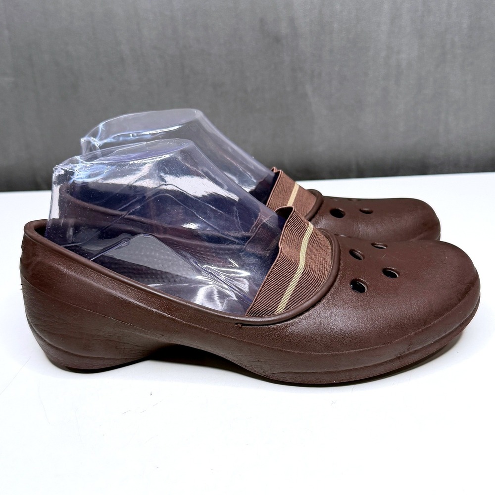 Crocs Juneau Women's Size 6 Brown Elastic Strap Perforated Slip On Flats Comfort